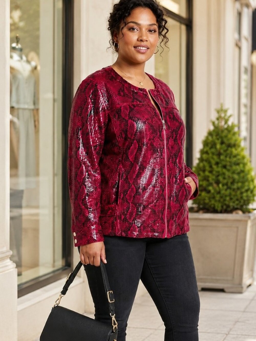 Hearts of Palm Woman Red Snakeskin Print Zip Jacket Size 20W